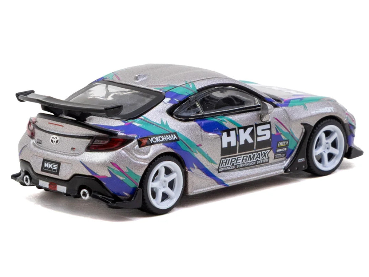 Toyota GR86 RHD (Right Hand Drive) "HKS" Gray Metallic with Graphics and Metal Oil Can Packaging "Global64" Series 1/64 Diecast Model Car by Tarmac Works LuxuryLifeWay Online Store