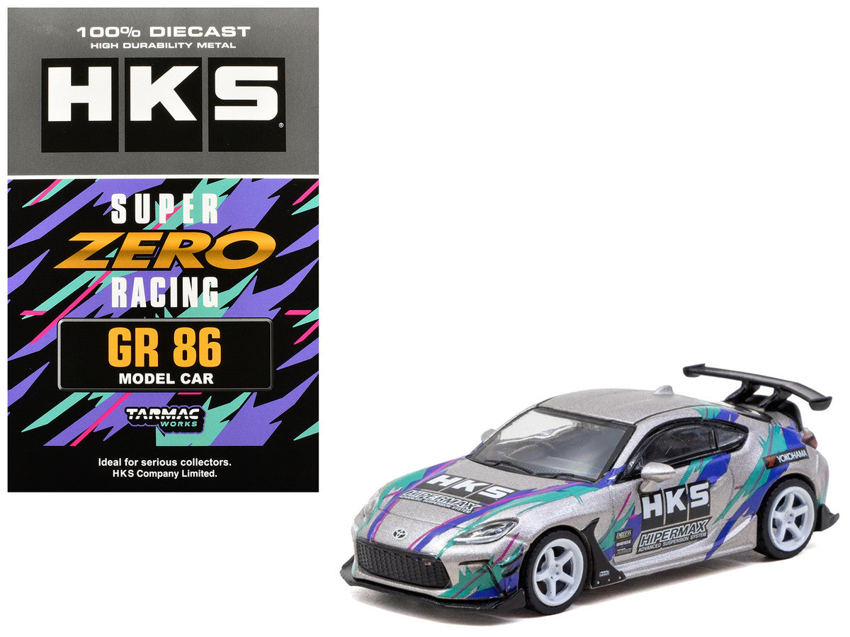 Toyota GR86 RHD (Right Hand Drive) "HKS" Gray Metallic with Graphics and Metal Oil Can Packaging "Global64" Series 1/64 Diecast Model Car by Tarmac Works LuxuryLifeWay Online Store