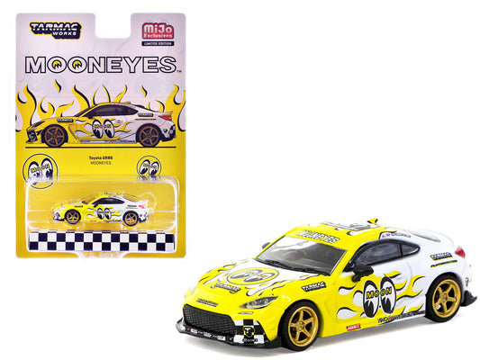 Toyota GR86 RHD (Right Hand Drive) "MoonEyes" White with Yellow Flames and Graphics "Global64" Series 1/64 Diecast Model by Tarmac Works LuxuryLifeWay Online Store