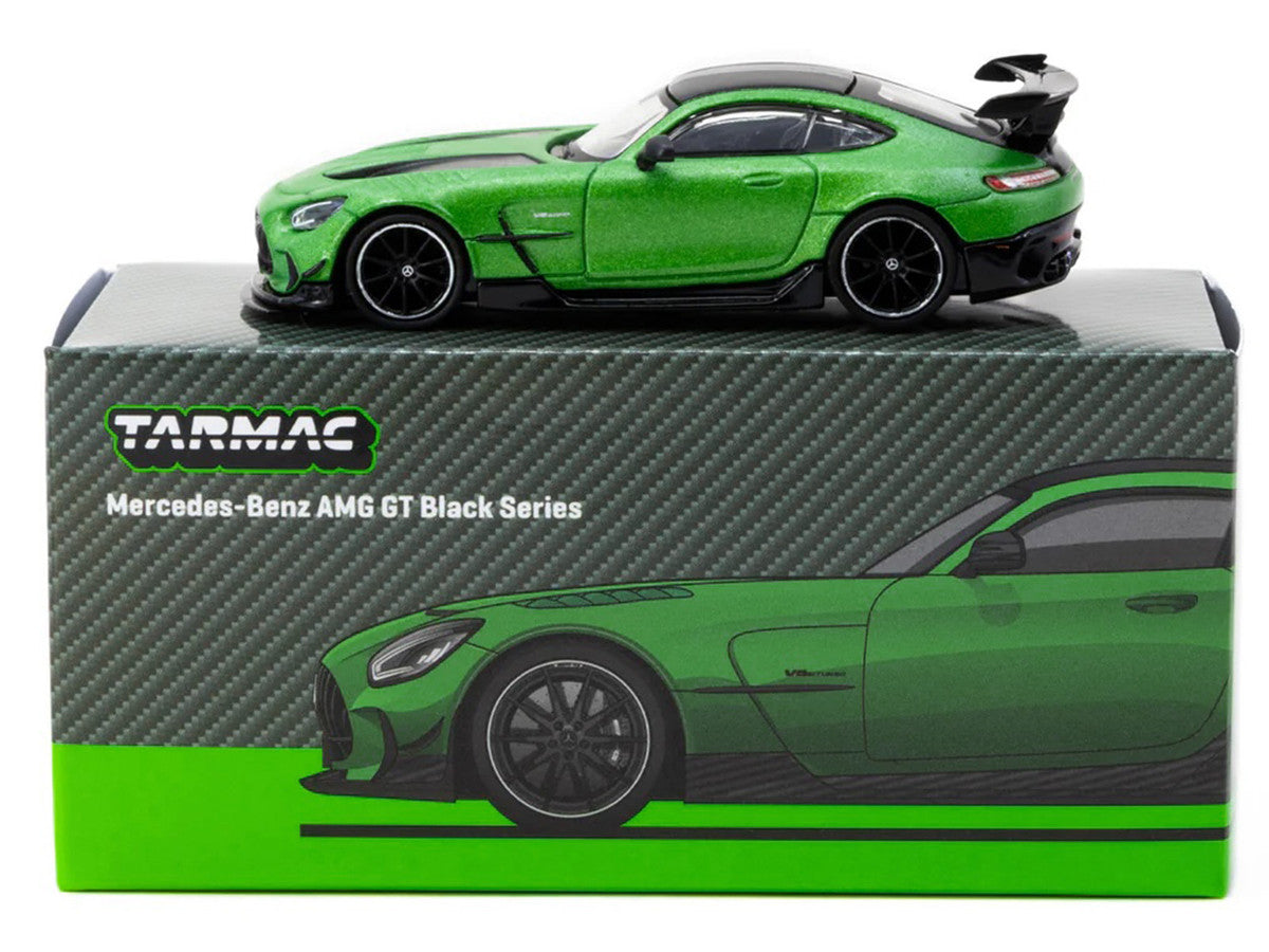 Mercedes-Benz AMG GT Black Series Green Metallic with Black Top and Hood Stripes "Global64" Series 1/64 Diecast Model by Tarmac Works LuxuryLifeWay Online Store