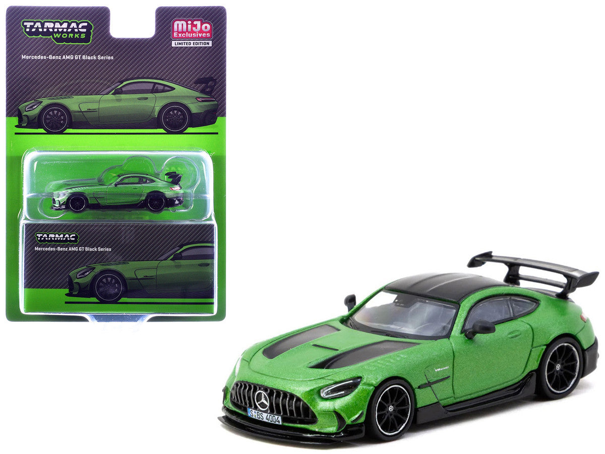 Mercedes-Benz AMG GT Black Series Green Metallic with Black Top and Hood Stripes "Global64" Series 1/64 Diecast Model by Tarmac Works LuxuryLifeWay Online Store