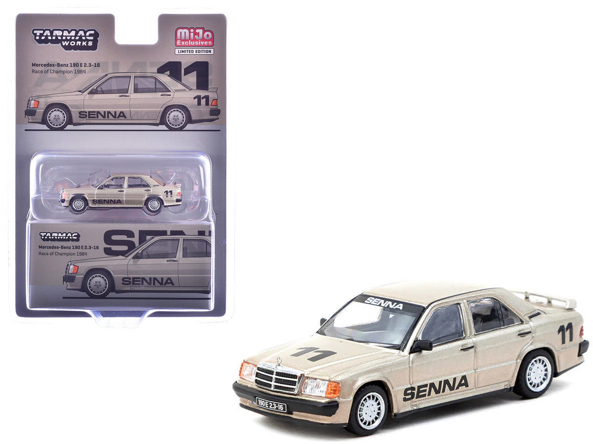 Mercedes-Benz 190 E 2.3-16 #11 Ayrton Senna Winner "Race of Champions" (1984) "Global64" Series 1/64 Diecast Model by Tarmac Works LuxuryLifeWay Online Store