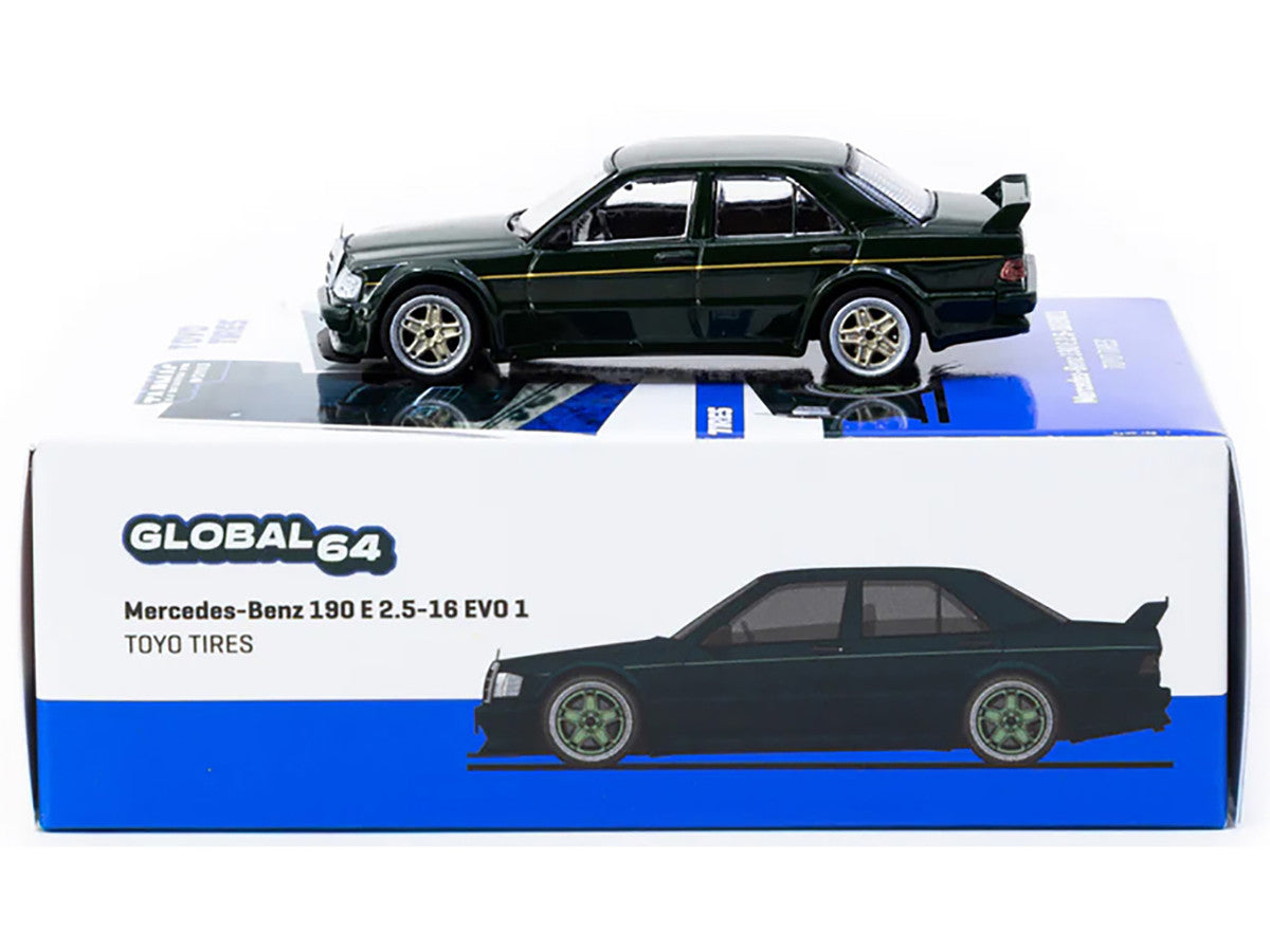 Mercedes-Benz 190 E 2.5-16 EVO 1 "Toyo Tires" Dark Green "Global64" Series 1/64 Diecast Model by Tarmac Works LuxuryLifeWay Online Store
