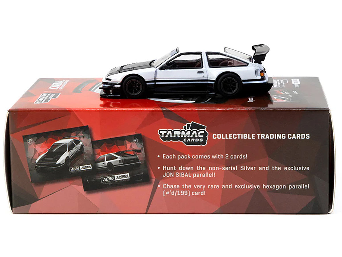 Toyota Sprinter Trueno AE86 Widebody RHD (Right Hand Drive) White and Black with Tarmac Cards "Global64" Series 1/64 Diecast Model by Tarmac Works LuxuryLifeWay Online Store