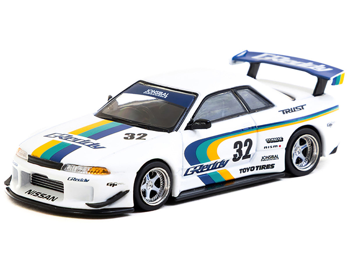 Nissan Skyline GT-R (R32) Widebody RHD (Right Hand Drive) #32 "Greddy - Jonsibal Designworks" White with Stripes "Global64" Series 1/64 Diecast Model by Tarmac Works LuxuryLifeWay Online Store