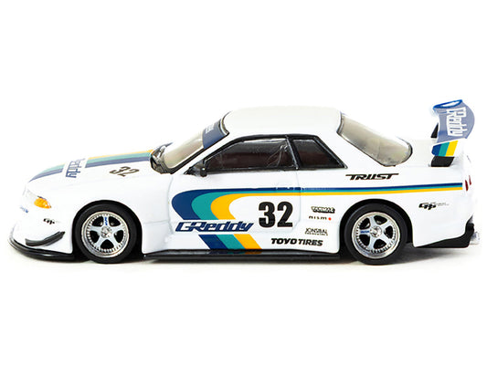 Nissan Skyline GT-R (R32) Widebody RHD (Right Hand Drive) #32 "Greddy - Jonsibal Designworks" White with Stripes "Global64" Series 1/64 Diecast Model by Tarmac Works LuxuryLifeWay Online Store