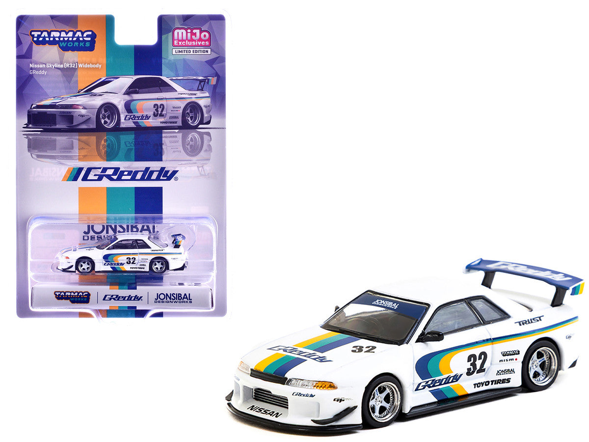 Nissan Skyline GT-R (R32) Widebody RHD (Right Hand Drive) #32 "Greddy - Jonsibal Designworks" White with Stripes "Global64" Series 1/64 Diecast Model by Tarmac Works LuxuryLifeWay Online Store