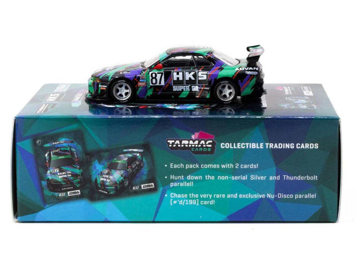 Nissan Skyline (R32) Widebody RHD (Right Hand Drive) #87 "HKS - Designed by Jon Sibal" Black with Graphics with Tarmac Cards "Global64" Series 1/64 Diecast Model Car by Tarmac Works LuxuryLifeWay Online Store