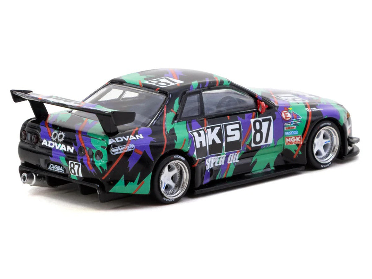 Nissan Skyline (R32) Widebody RHD (Right Hand Drive) #87 "HKS - Designed by Jon Sibal" Black with Graphics with Tarmac Cards "Global64" Series 1/64 Diecast Model Car by Tarmac Works LuxuryLifeWay Online Store