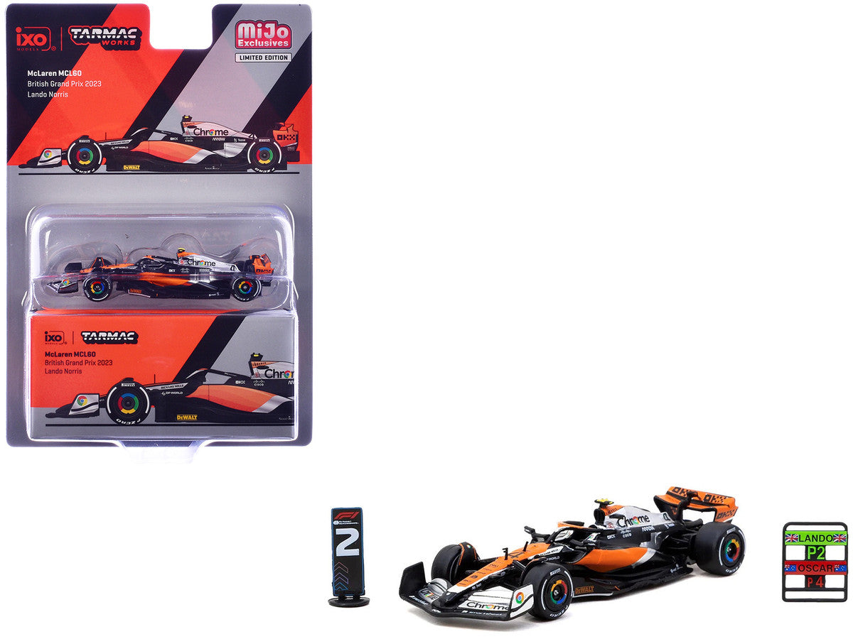 McLaren MCL60 #4 Lando Norris 2nd Place Formula One F1 "British GP" (2023) with Pitboards "Global64" Series 1/64 Diecast Model Car by Tarmac Works LuxuryLifeWay Online Store