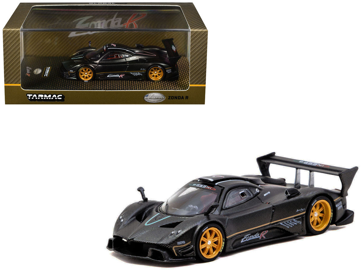 Pagani Zonda R Matt Black Carbon Fiber with Gold Wheels "Global64" Series 1/64 Diecast Model Car by Tarmac Works LuxuryLifeWay Online Store