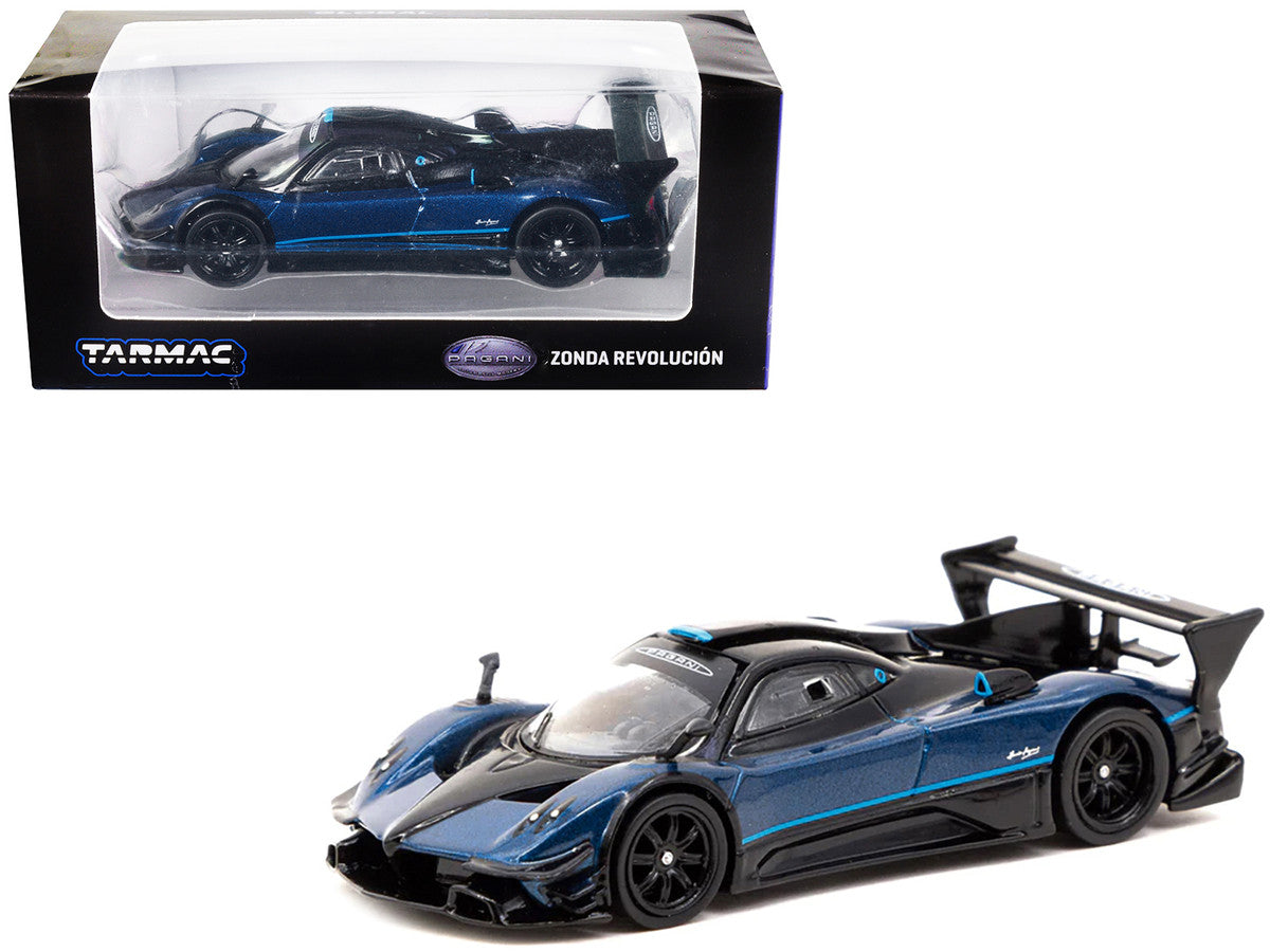 Pagani Zonda Revolucion Blue Metallic and Black with Light Blue Stripes "Global64" Series 1/64 Diecast Model Car by Tarmac Works LuxuryLifeWay Online Store