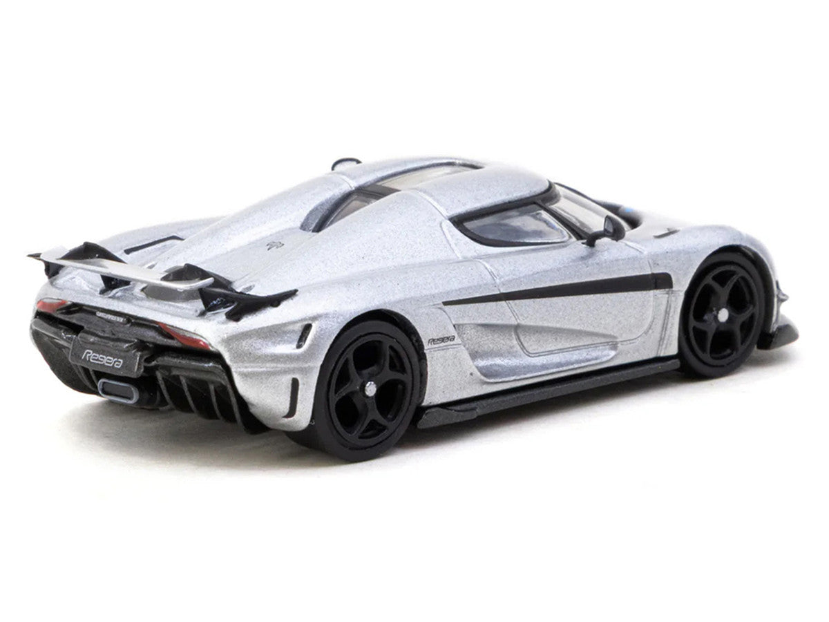 Koenigsegg Regera Silver Metallic with Blue Accents and Collectible Tarmac Cards "Global64" Series 1/64 Diecast Model Car by Tarmac Works LuxuryLifeWay Online Store