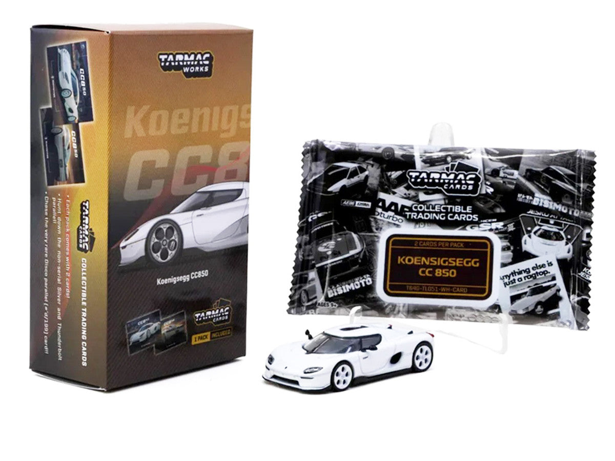 Koenigsegg CC850 White with Tarmac Cards "Global64" Series 1/64 Diecast Model by Tarmac Works LuxuryLifeWay Online Store