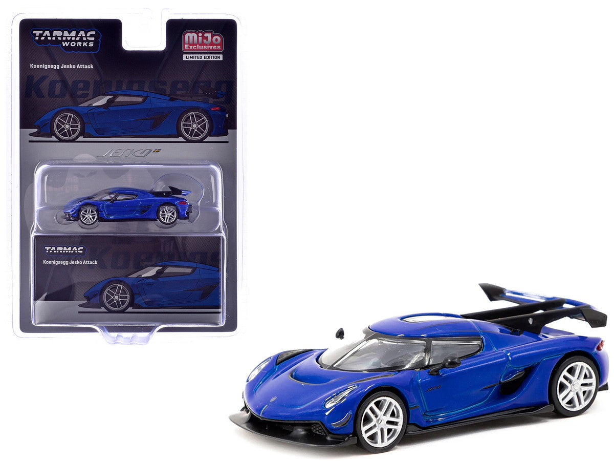 Koenigsegg Jesko Attack Blue Metallic "Global64" Series 1/64 Diecast Model by Tarmac Works LuxuryLifeWay Online Store
