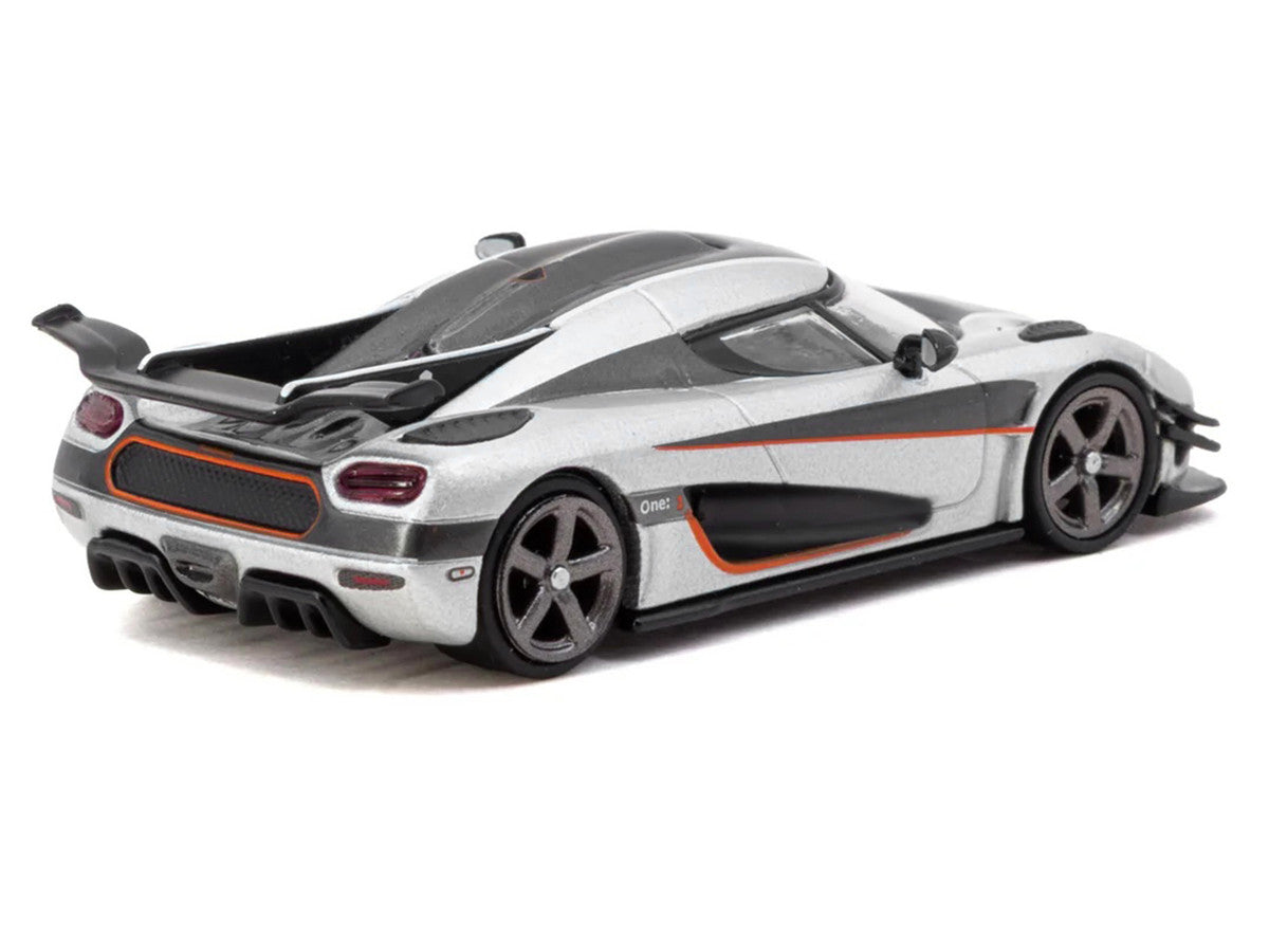 Koenigsegg One:1 Silver Metallic with Black Stripes "Global64" Series 1/64 Diecast Model Car by Tarmac Works LuxuryLifeWay Online Store