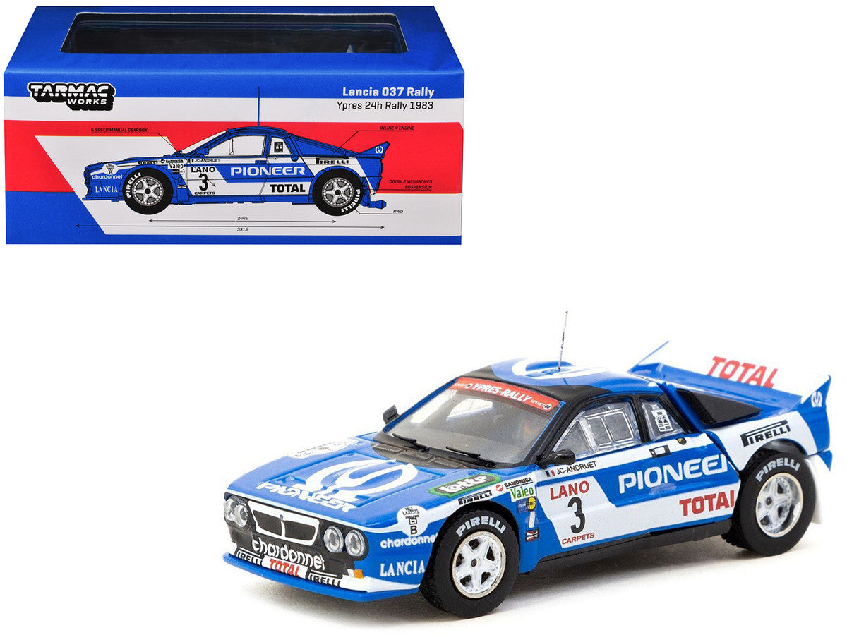 Lancia 037 Rally #3 Jean-Claude Andruet - Francoise Sappey 2nd Place "Ypres 24 Hours Rally" (1983) "Hobby64+" Series 1/64 Diecast Model Car by Tarmac Works LuxuryLifeWay Online Store