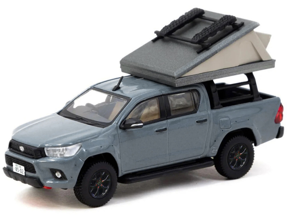 Toyota Hilux Pickup Truck RHD (Right Hand Drive) Gray with Camping Equipment "Road64" Series 1/64 Diecast Model Car by Tarmac Works LuxuryLifeWay Online Store
