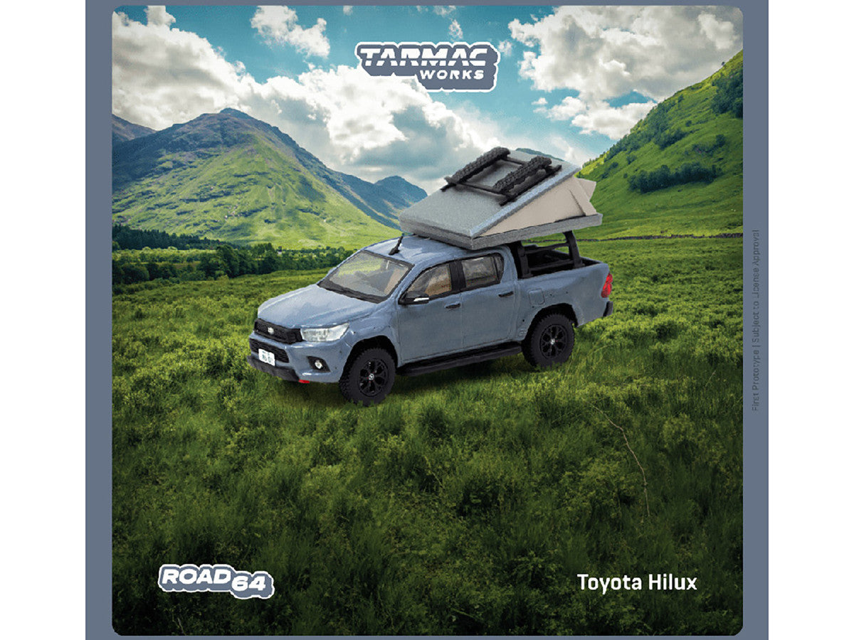 Toyota Hilux Pickup Truck RHD (Right Hand Drive) Gray with Camping Equipment "Road64" Series 1/64 Diecast Model Car by Tarmac Works LuxuryLifeWay Online Store