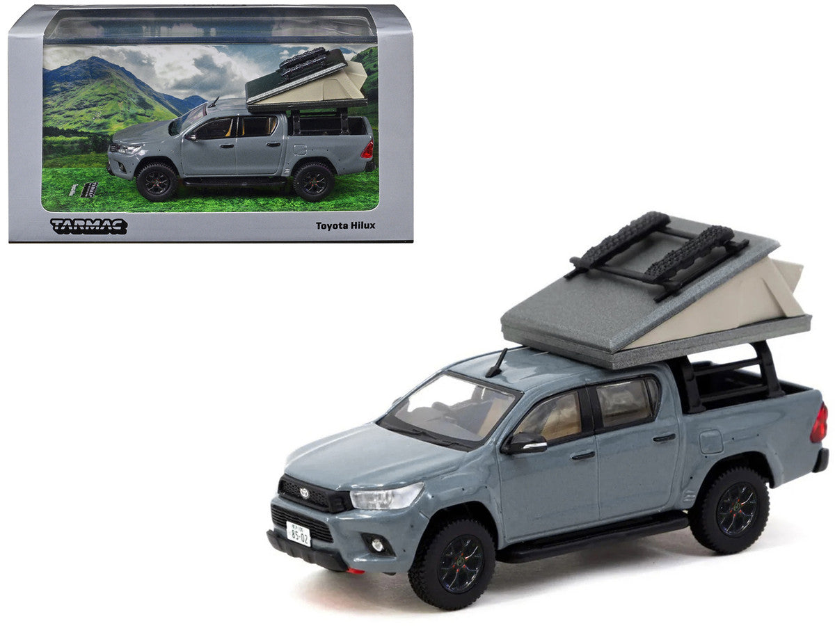 Toyota Hilux Pickup Truck RHD (Right Hand Drive) Gray with Camping Equipment "Road64" Series 1/64 Diecast Model Car by Tarmac Works LuxuryLifeWay Online Store