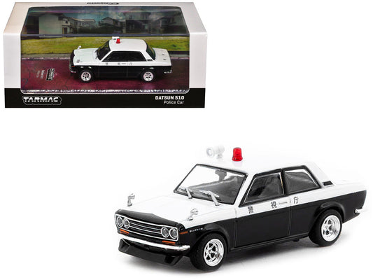 Datsun 510 "Japanese Police" Black and White "Road64" Series 1/64 Diecast Model Car by Tarmac Works LuxuryLifeWay Online Store