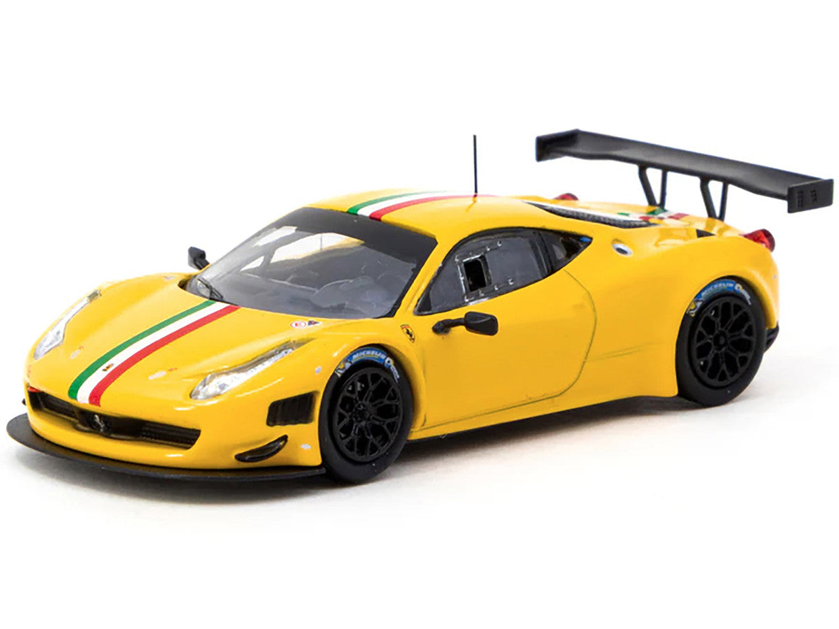 Ferrari 458 Italia GT3 Yellow with Italian Flag Stripes "Road64" Series 1/64 Diecast Model Car by Tarmac Works LuxuryLifeWay Online Store