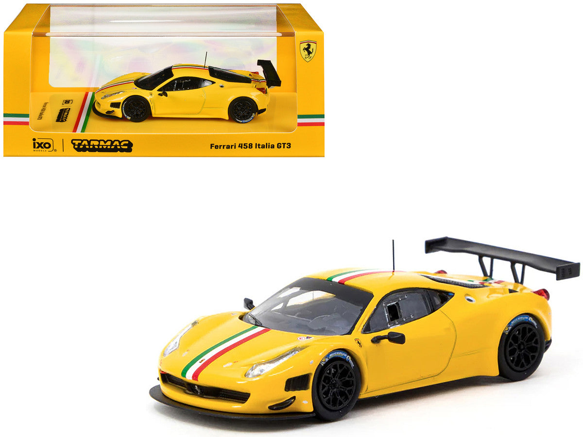 Ferrari 458 Italia GT3 Yellow with Italian Flag Stripes "Road64" Series 1/64 Diecast Model Car by Tarmac Works LuxuryLifeWay Online Store
