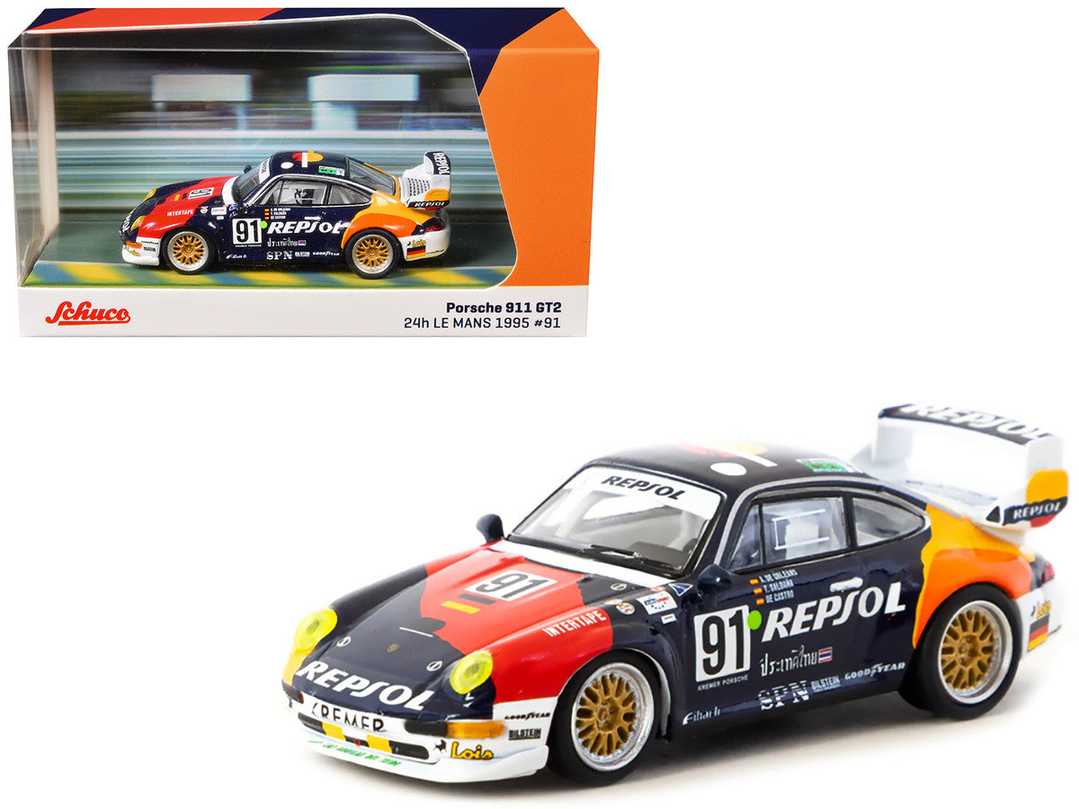 Porsche 911 GT2 #91 Tomas Saldana - Miguel Angel de Castro - Prince Alfonso de Orleans-Borbon "Kremer Racing - Repsol" "24 Hours of Le Mans" (1995) "Collab64" Series 1/64 Diecast Model Car by Schuco & Tarmac Works LuxuryLifeWay Online Store