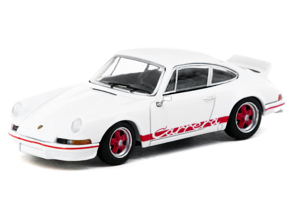 Porsche 911 Carrera RS 2.7 Lightweight White with Red Stripes "Collab64" Series 1/64 Diecast Model Car by Schuco & Tarmac Works LuxuryLifeWay Online Store