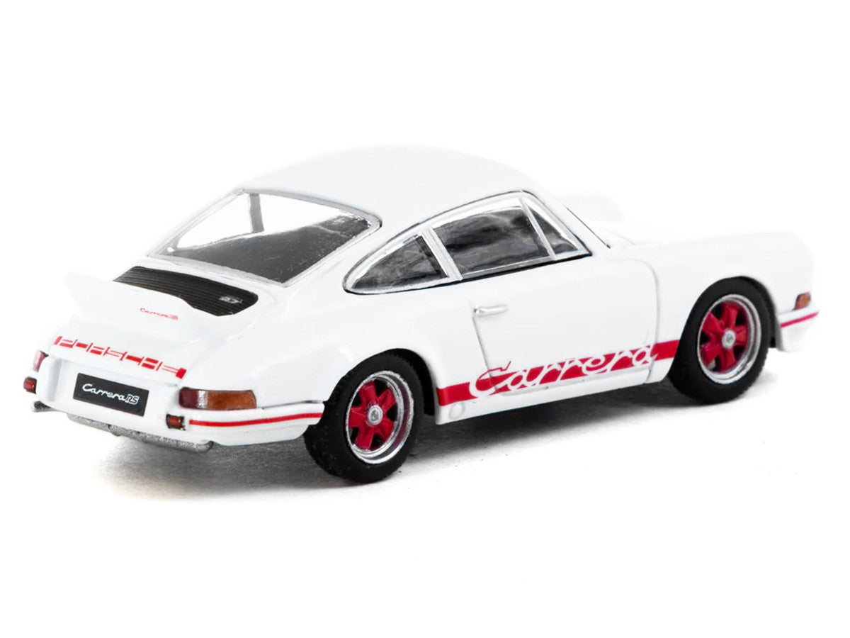 Porsche 911 Carrera RS 2.7 Lightweight White with Red Stripes "Collab64" Series 1/64 Diecast Model Car by Schuco & Tarmac Works LuxuryLifeWay Online Store