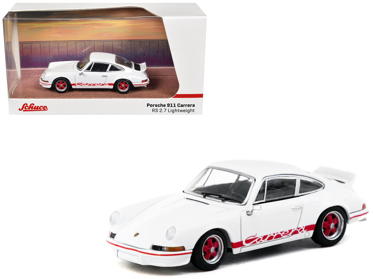 Porsche 911 Carrera RS 2.7 Lightweight White with Red Stripes "Collab64" Series 1/64 Diecast Model Car by Schuco & Tarmac Works LuxuryLifeWay Online Store
