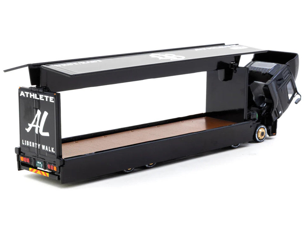 Mitsubishi Fuso Super Great Truck RHD (Right Hand Drive) with Transporter "Liberty Walk" Black "Truck64" Series 1/64 Diecast Model Car by Tarmac Works LuxuryLifeWay Online Store