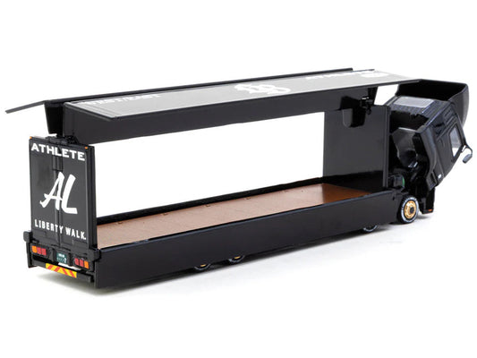 Mitsubishi Fuso Super Great Truck RHD (Right Hand Drive) with Transporter "Liberty Walk" Black "Truck64" Series 1/64 Diecast Model Car by Tarmac Works LuxuryLifeWay Online Store