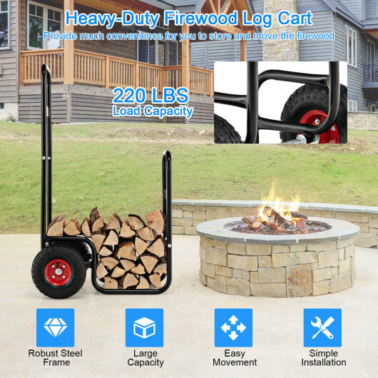 Firewood Log Cart Carrier with Wear-Resistant and Shockproof Rubber Wheels LuxuryLifeWay Online Store