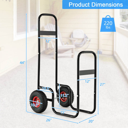 Firewood Log Cart Carrier with Wear-Resistant and Shockproof Rubber Wheels LuxuryLifeWay Online Store