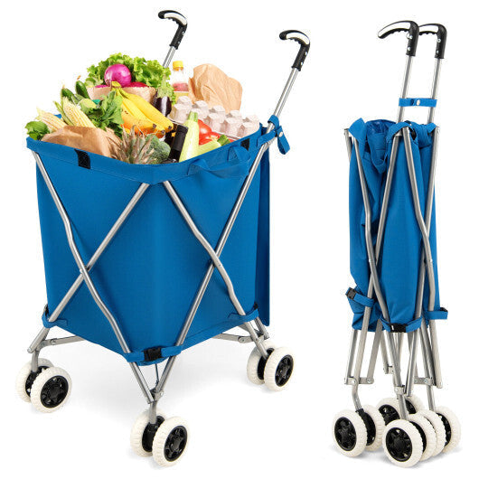 Folding Shopping Utility Cart with Water-Resistant Removable Canvas Bag-Pink LuxuryLifeWay Online Store