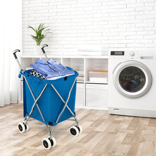 Folding Shopping Utility Cart with Water-Resistant Removable Canvas Bag-Pink LuxuryLifeWay Online Store