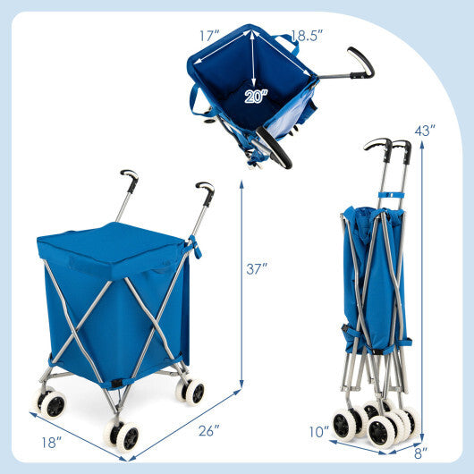 Folding Shopping Utility Cart with Water-Resistant Removable Canvas Bag-Pink LuxuryLifeWay Online Store