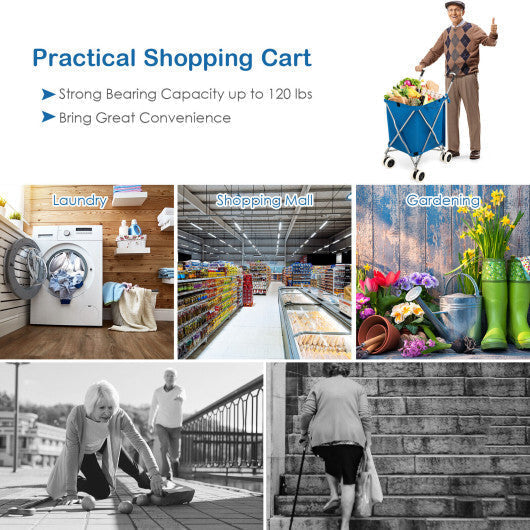 Folding Shopping Utility Cart with Water-Resistant Removable Canvas Bag-Pink LuxuryLifeWay Online Store