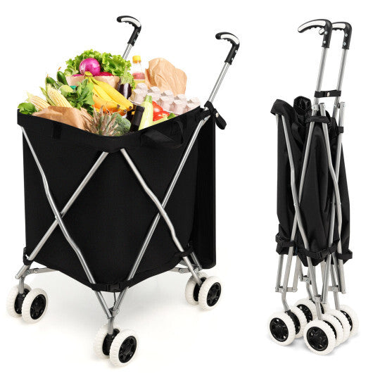 Folding Shopping Utility Cart with Water-Resistant Removable Canvas Bag-Pink LuxuryLifeWay Online Store