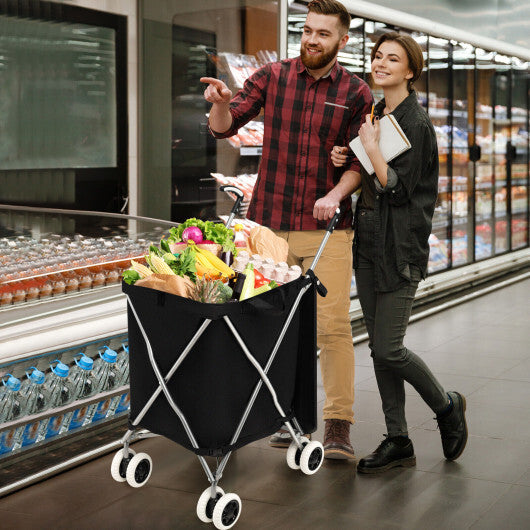 Folding Shopping Utility Cart with Water-Resistant Removable Canvas Bag-Pink LuxuryLifeWay Online Store