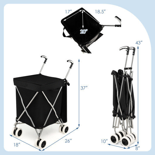 Folding Shopping Utility Cart with Water-Resistant Removable Canvas Bag-Pink LuxuryLifeWay Online Store