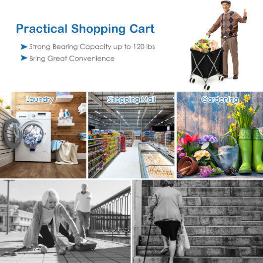 Folding Shopping Utility Cart with Water-Resistant Removable Canvas Bag-Pink LuxuryLifeWay Online Store