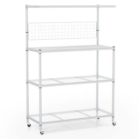 4-Tier Bakers Rack on Wheels with Adjustable Shelves-Silver LuxuryLifeWay Online Store