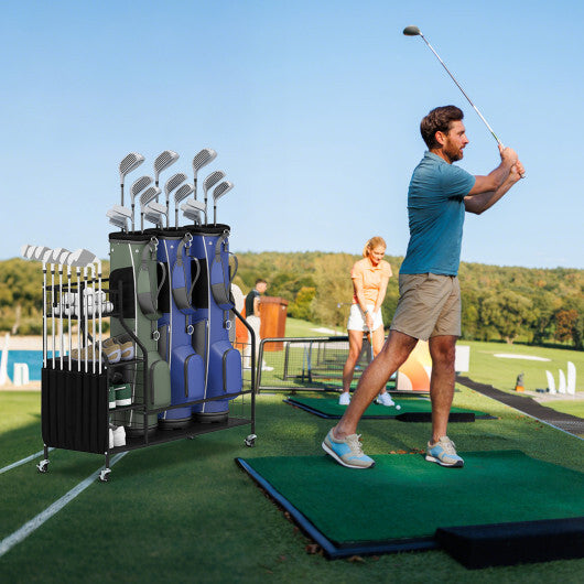 Golf Bag Organizer 3 Golf Bag Stand with Lockable Wheels and Hooks-Black LuxuryLifeWay Online Store