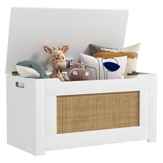 Kids Rattan Toy Storage Box with Flip Top Lid and Safety Hinge Handles-White LuxuryLifeWay Online Store