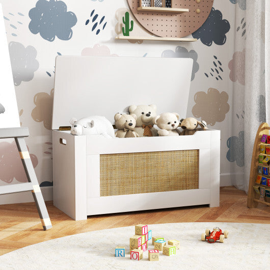 Kids Rattan Toy Storage Box with Flip Top Lid and Safety Hinge Handles-White LuxuryLifeWay Online Store