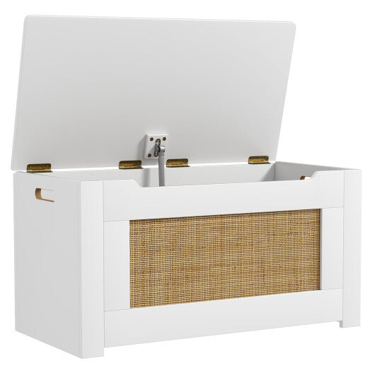 Kids Rattan Toy Storage Box with Flip Top Lid and Safety Hinge Handles-White LuxuryLifeWay Online Store