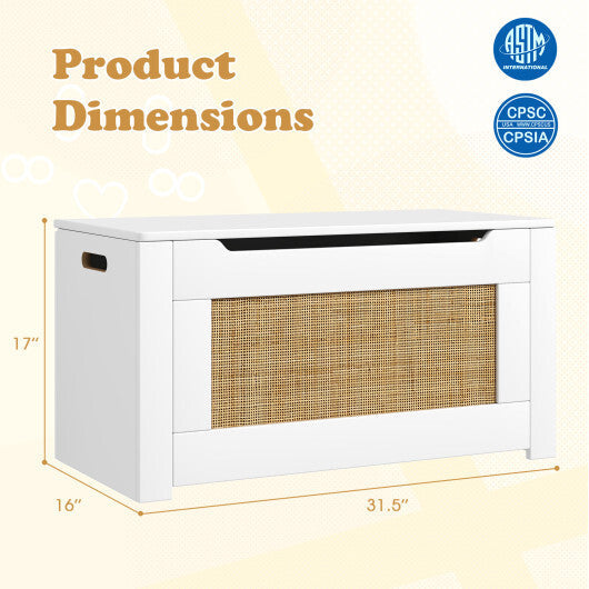 Kids Rattan Toy Storage Box with Flip Top Lid and Safety Hinge Handles-White LuxuryLifeWay Online Store