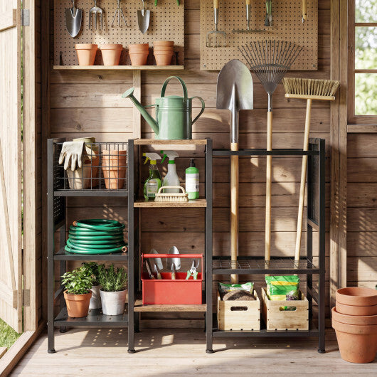 Garden Tool Organizer with Wooden Shelves for Garage and Shed-Black LuxuryLifeWay Online Store